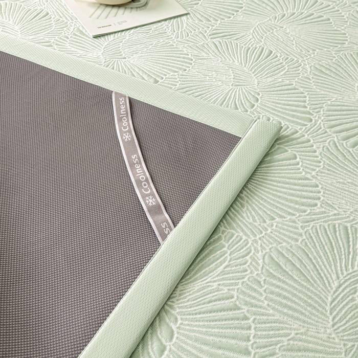 91家纺网 家纺一手货源 找家纺 绒艺席业 2026年新款立体浮雕工艺正宗凉感豆豆席凉席席子-平铺款 豆豆银杏叶-绿色