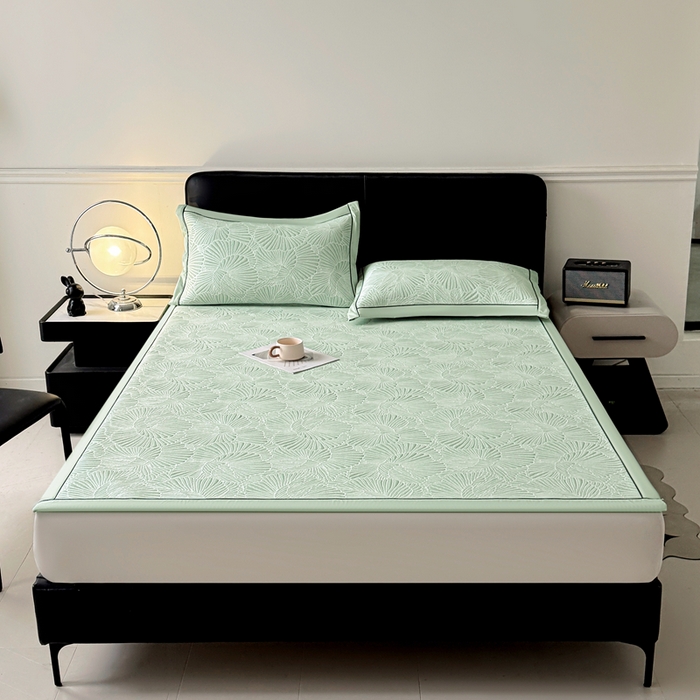 91家纺网 家纺一手货源 找家纺 绒艺席业 2026年新款立体浮雕工艺正宗凉感豆豆席凉席席子-平铺款 豆豆银杏叶-绿色