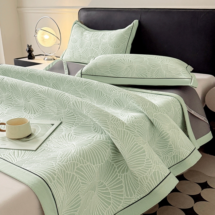 91家纺网 家纺一手货源 找家纺 绒艺席业 2026年新款立体浮雕工艺正宗凉感豆豆席凉席席子-平铺款 豆豆银杏叶-绿色