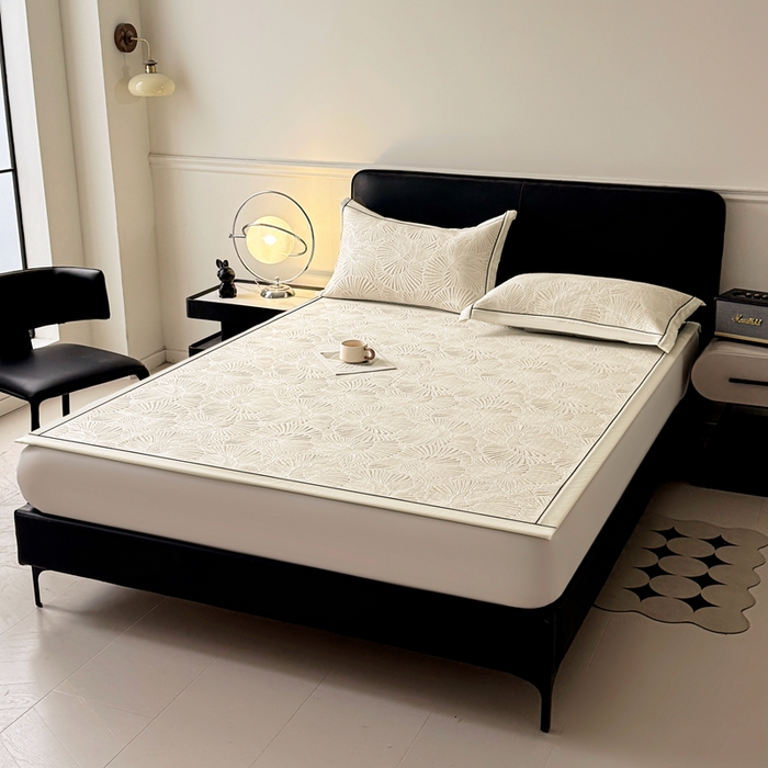 91家纺网 家纺一手货源 找家纺 绒艺席业 2026年新款立体浮雕工艺正宗凉感豆豆席凉席席子-平铺款 豆豆银杏叶-米色