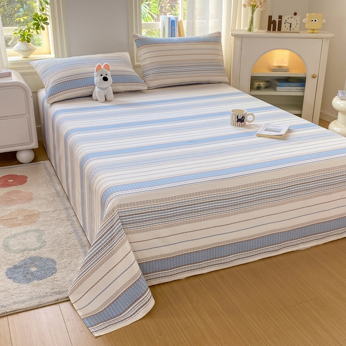 91家纺网 家纺一手货源 找家纺 漫仙阁家纺 2026新款老粗布床单系列 烟雨蓝