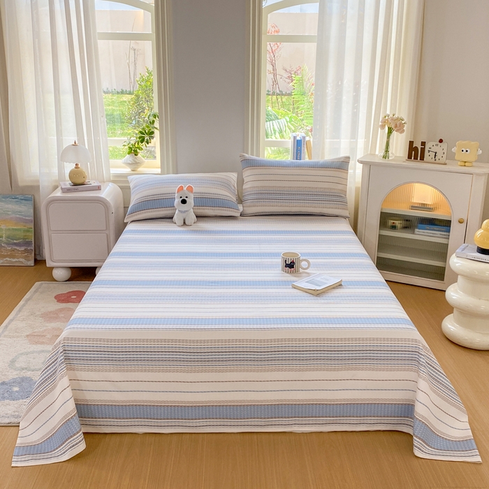 91家纺网 家纺一手货源 找家纺 漫仙阁家纺 2026新款老粗布床单系列 烟雨蓝