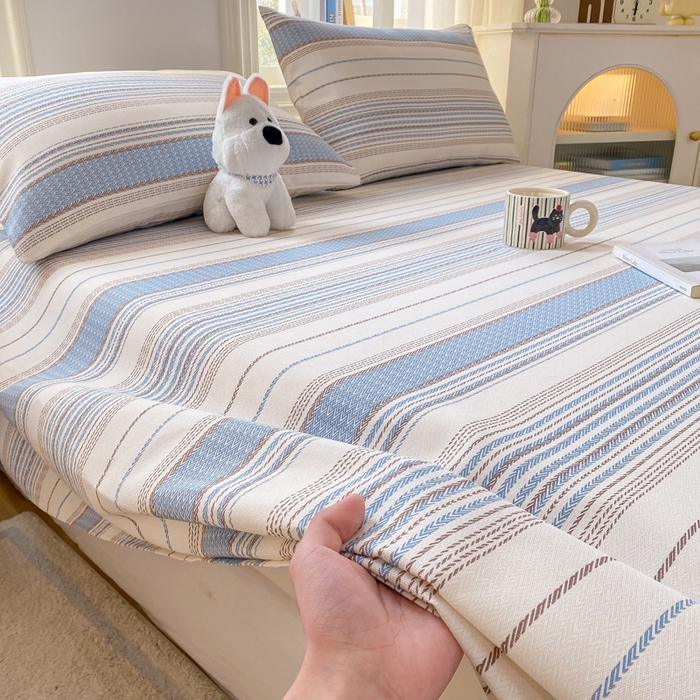 91家纺网 家纺一手货源 找家纺 漫仙阁家纺 2026新款老粗布床单系列 烟雨蓝