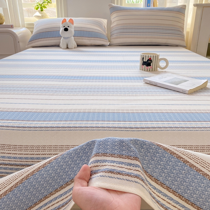 91家纺网 家纺一手货源 找家纺 漫仙阁家纺 2026新款老粗布床单系列 烟雨蓝