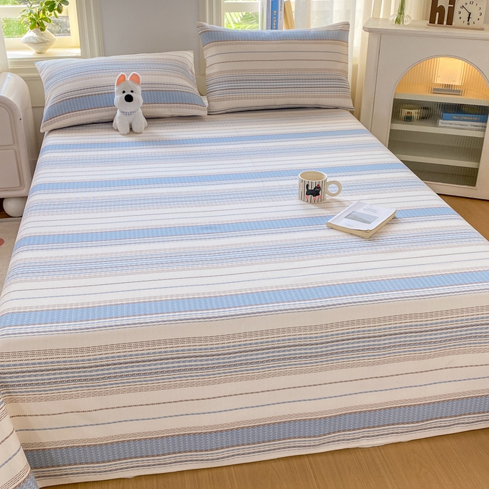 91家纺网 家纺一手货源 找家纺 漫仙阁家纺 2026新款老粗布床单系列 烟雨蓝