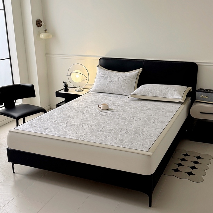 91家纺网 家纺一手货源 找家纺 绒艺席业 2026年新款立体浮雕工艺正宗凉感豆豆席凉席席子-平铺款 豆豆银杏叶-浅灰色