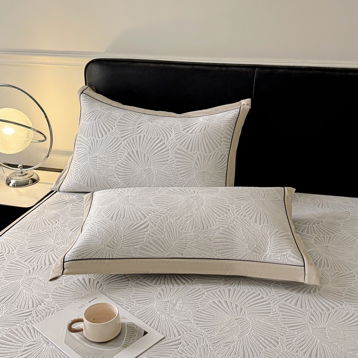 91家纺网 家纺一手货源 找家纺 绒艺席业 2026年新款立体浮雕工艺正宗凉感豆豆席凉席席子-平铺款 豆豆银杏叶-浅灰色