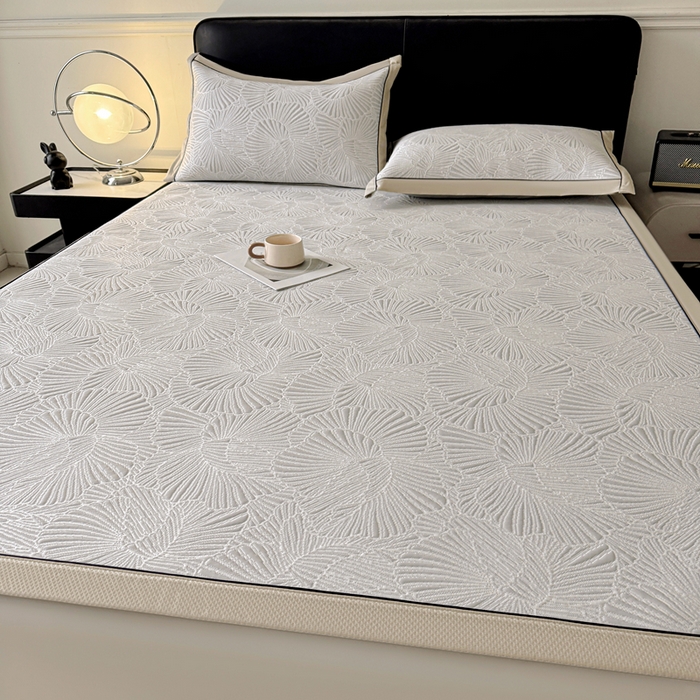 91家纺网 家纺一手货源 找家纺 绒艺席业 2026年新款立体浮雕工艺正宗凉感豆豆席凉席席子-平铺款 豆豆银杏叶-浅灰色