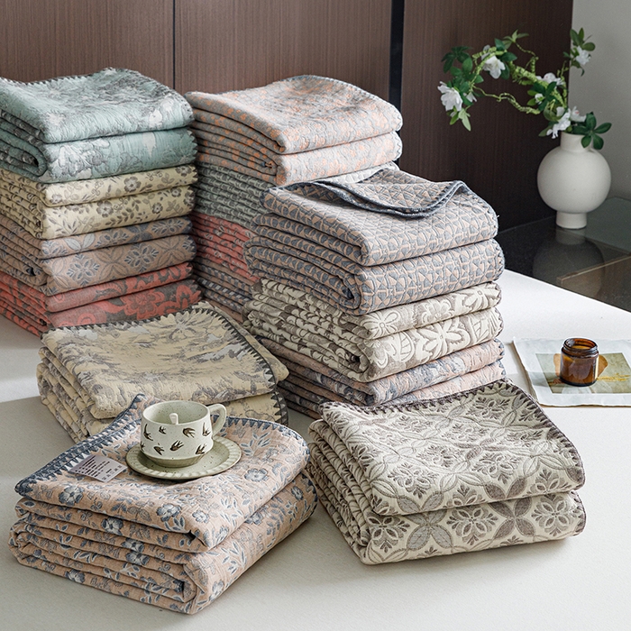 91家纺网 家纺一手货源 找家纺 悦然毛巾被 2026新款全棉三层纱A类多功能毛巾被休闲毯夏被床盖床单 组合