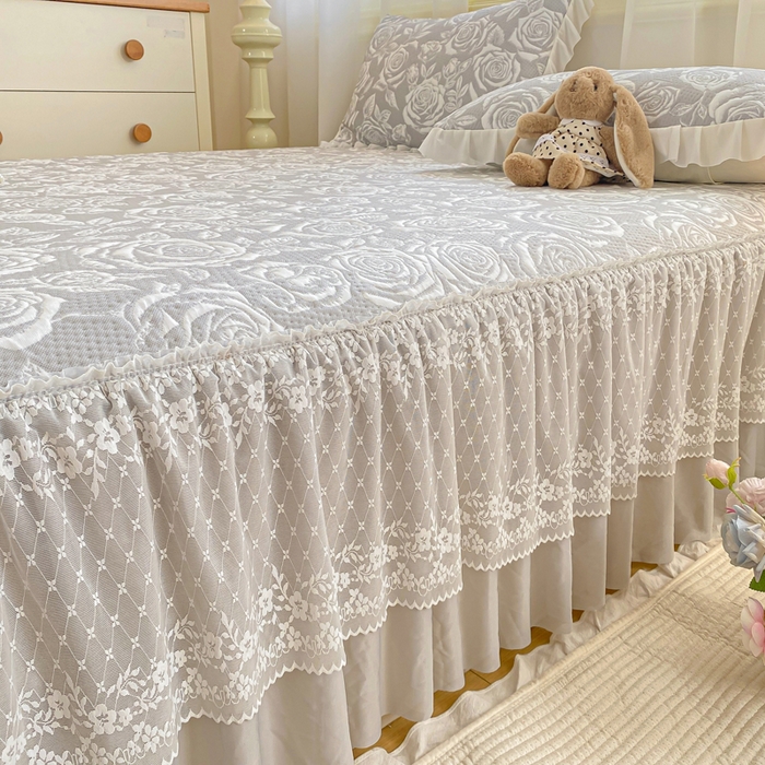 91家纺网 家纺一手货源 找家纺 伊人坊 2026新款A类550克凉感提花值过0.21冰豆豆家用凉席子三件套夏季-床裙款 玫瑰－灰