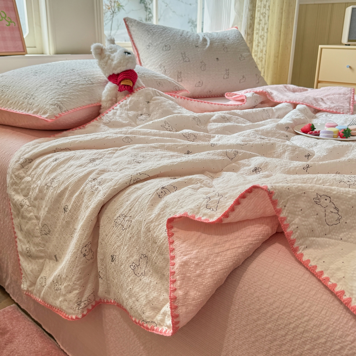 （总）慕澄家纺 2026新款泡芙棉贝壳边印花夏被四件套