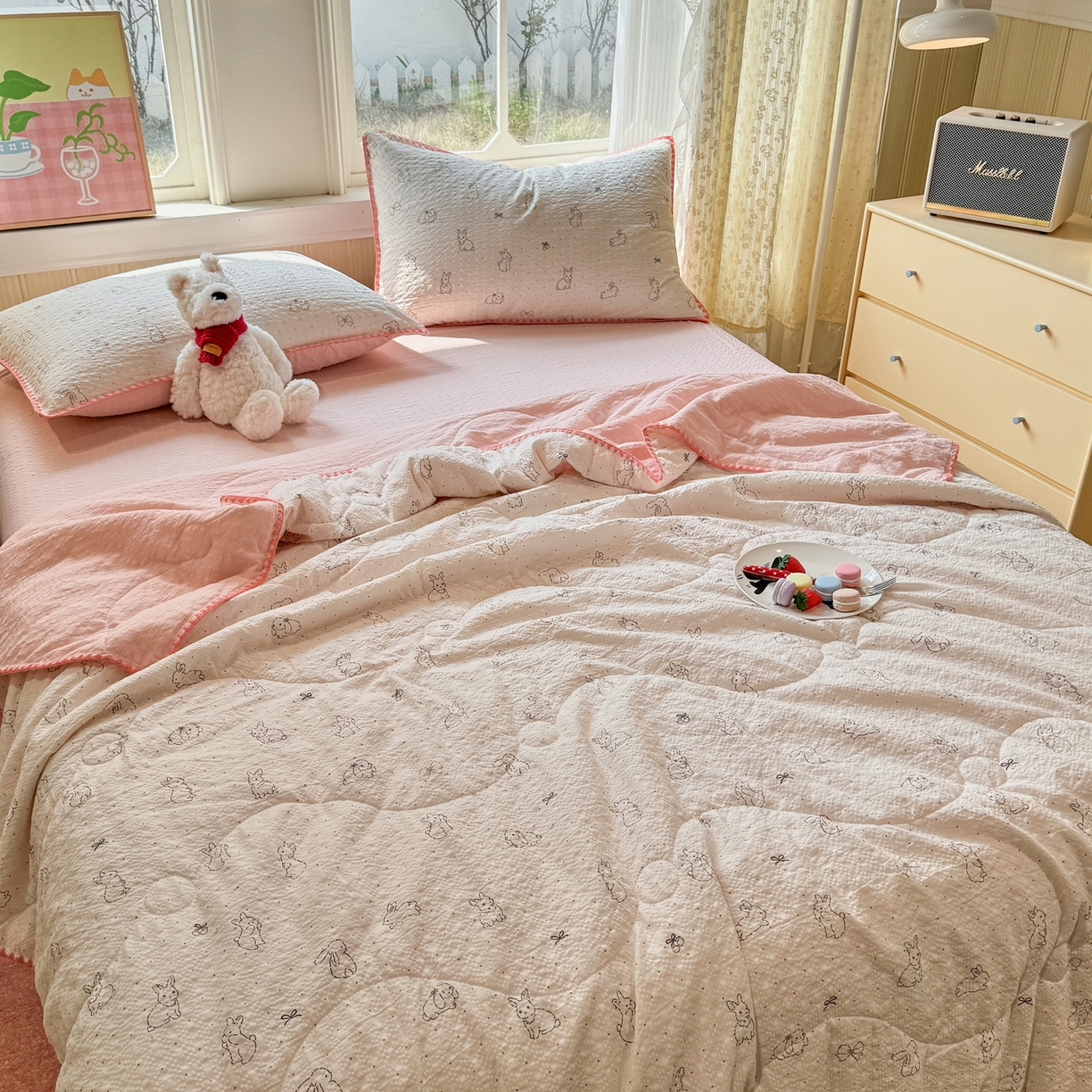 91家纺网 家纺一手货源 找家纺 （总）慕澄家纺 2026新款泡芙棉贝壳边印花夏被四件套