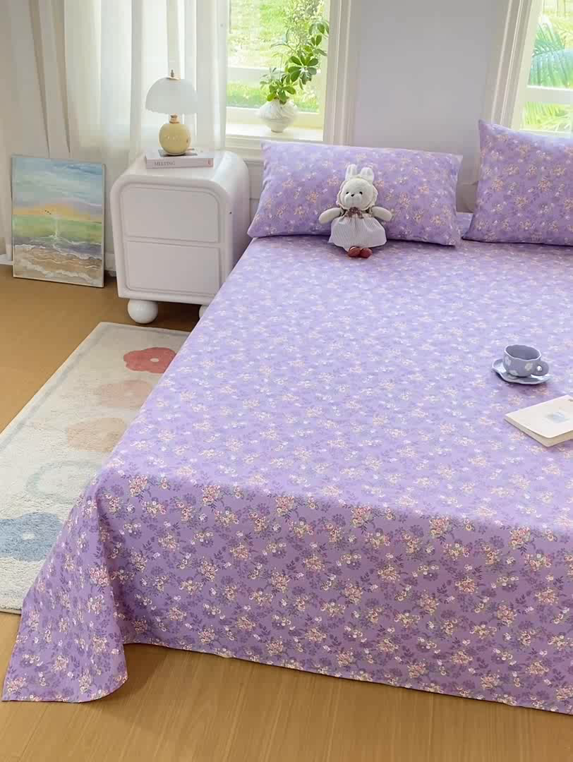 91家纺网 家纺一手货源 找家纺 漫仙阁家纺 2026新款老粗布床单系列 紫罗兰