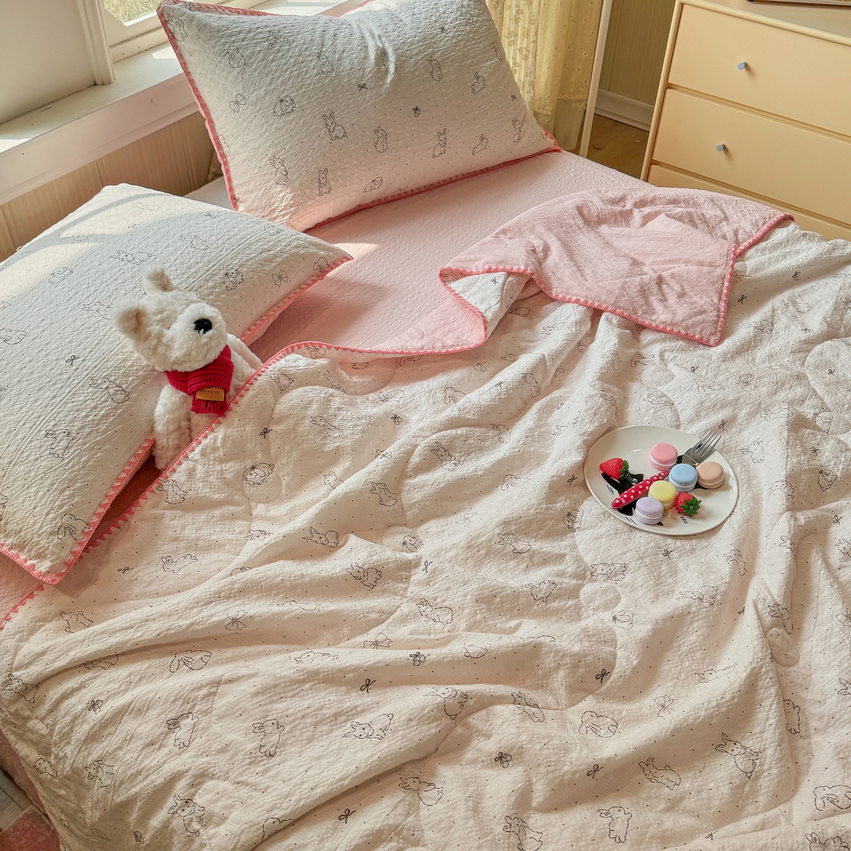 91家纺网 家纺一手货源 找家纺 （总）慕澄家纺 2026新款泡芙棉贝壳边印花夏被四件套