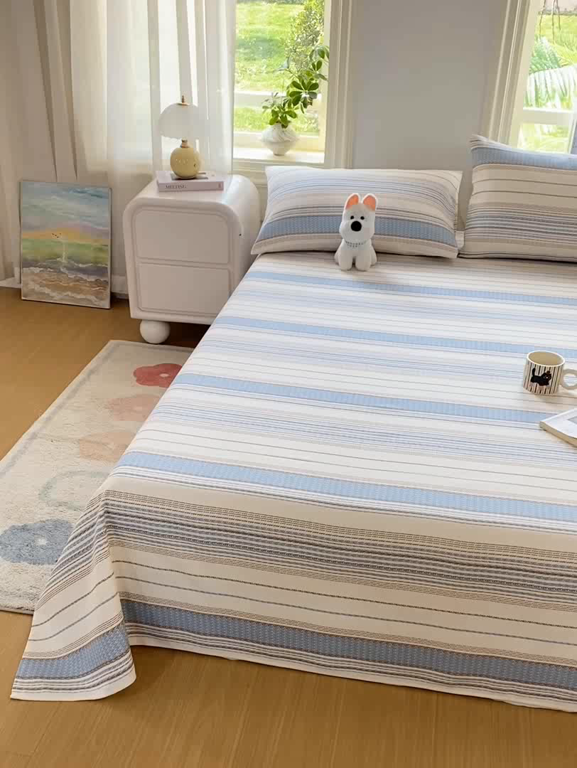 91家纺网 家纺一手货源 找家纺 漫仙阁家纺 2026新款老粗布床单系列 烟雨蓝