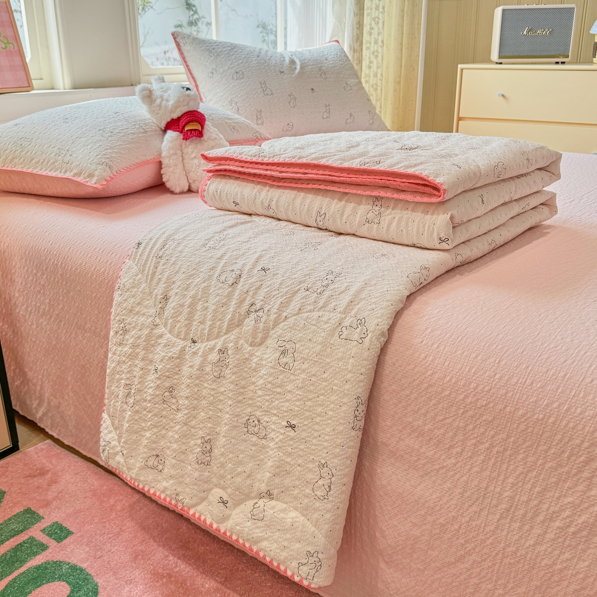 91家纺网 家纺一手货源 找家纺 （总）慕澄家纺 2026新款泡芙棉贝壳边印花夏被四件套