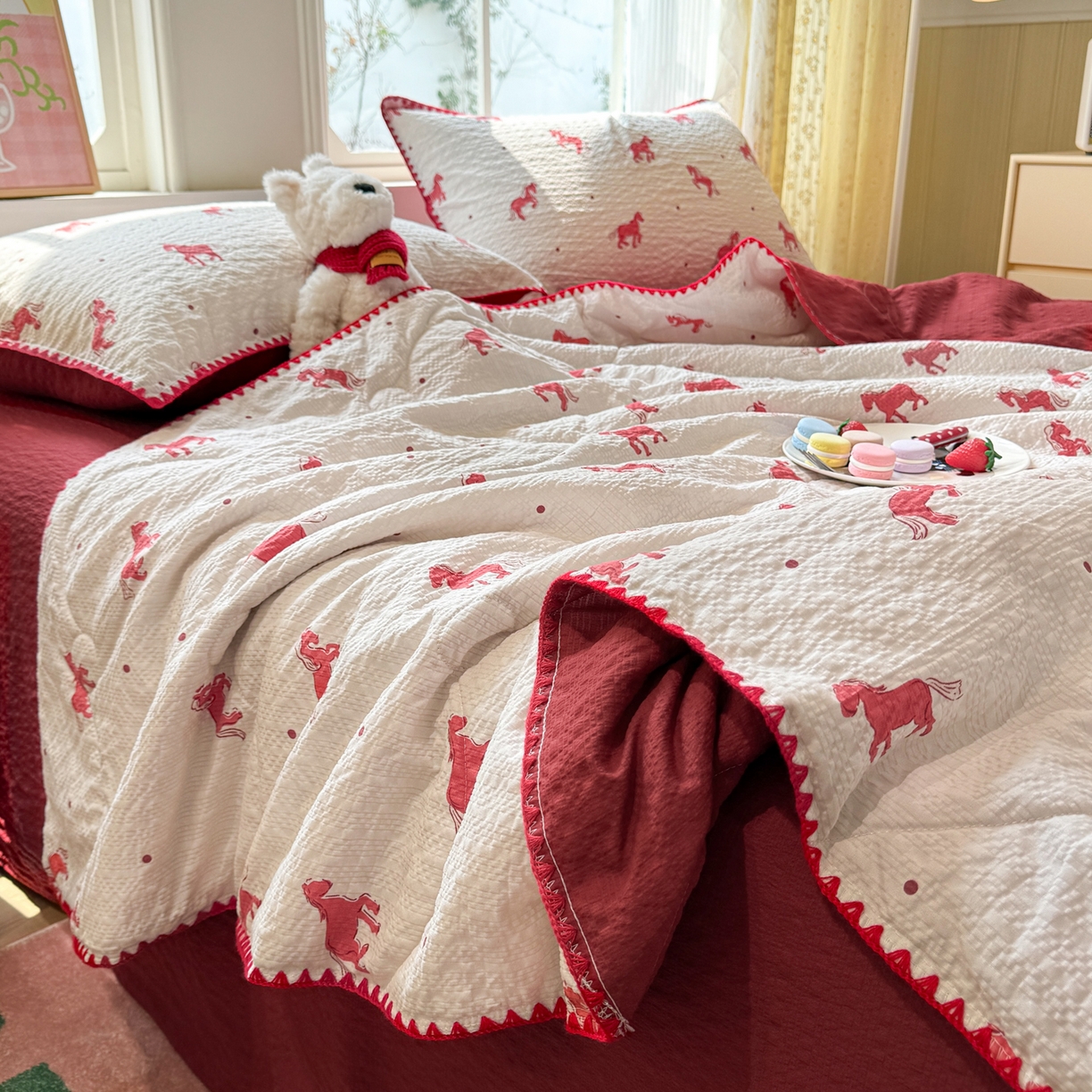 91家纺网 家纺一手货源 找家纺 （总）慕澄家纺 2026新款泡芙棉贝壳边印花夏被四件套