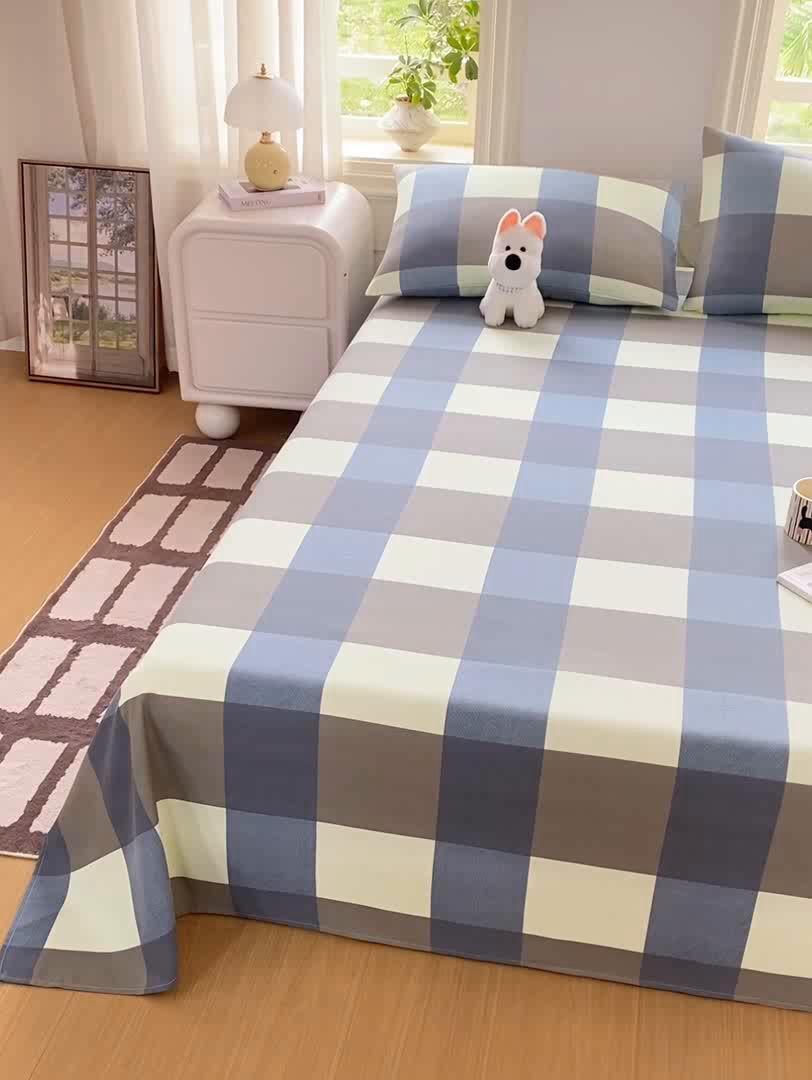 91家纺网 家纺一手货源 找家纺 漫仙阁家纺 2026新款老粗布床单系列 蓝格