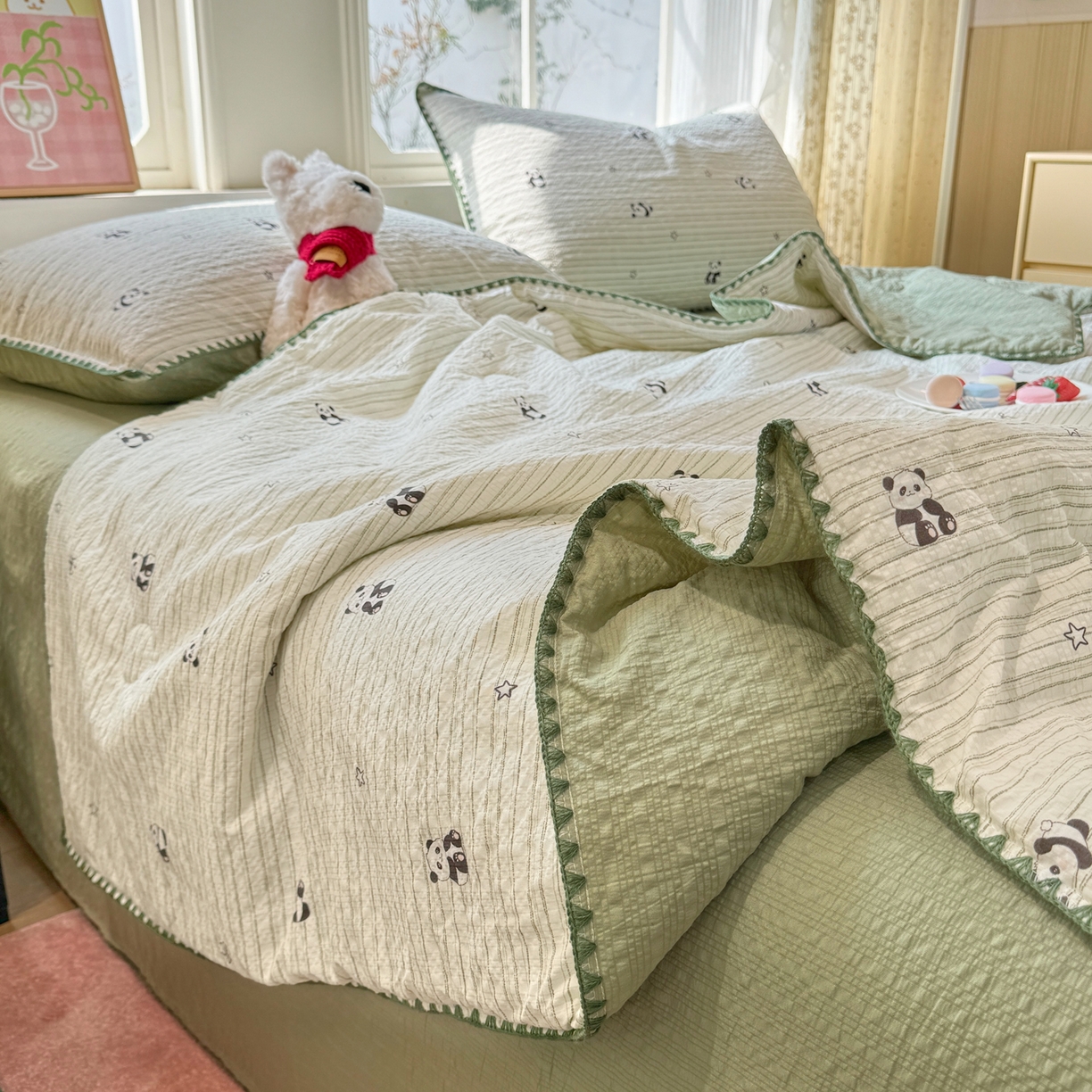 91家纺网 家纺一手货源 找家纺 （总）慕澄家纺 2026新款泡芙棉贝壳边印花夏被四件套