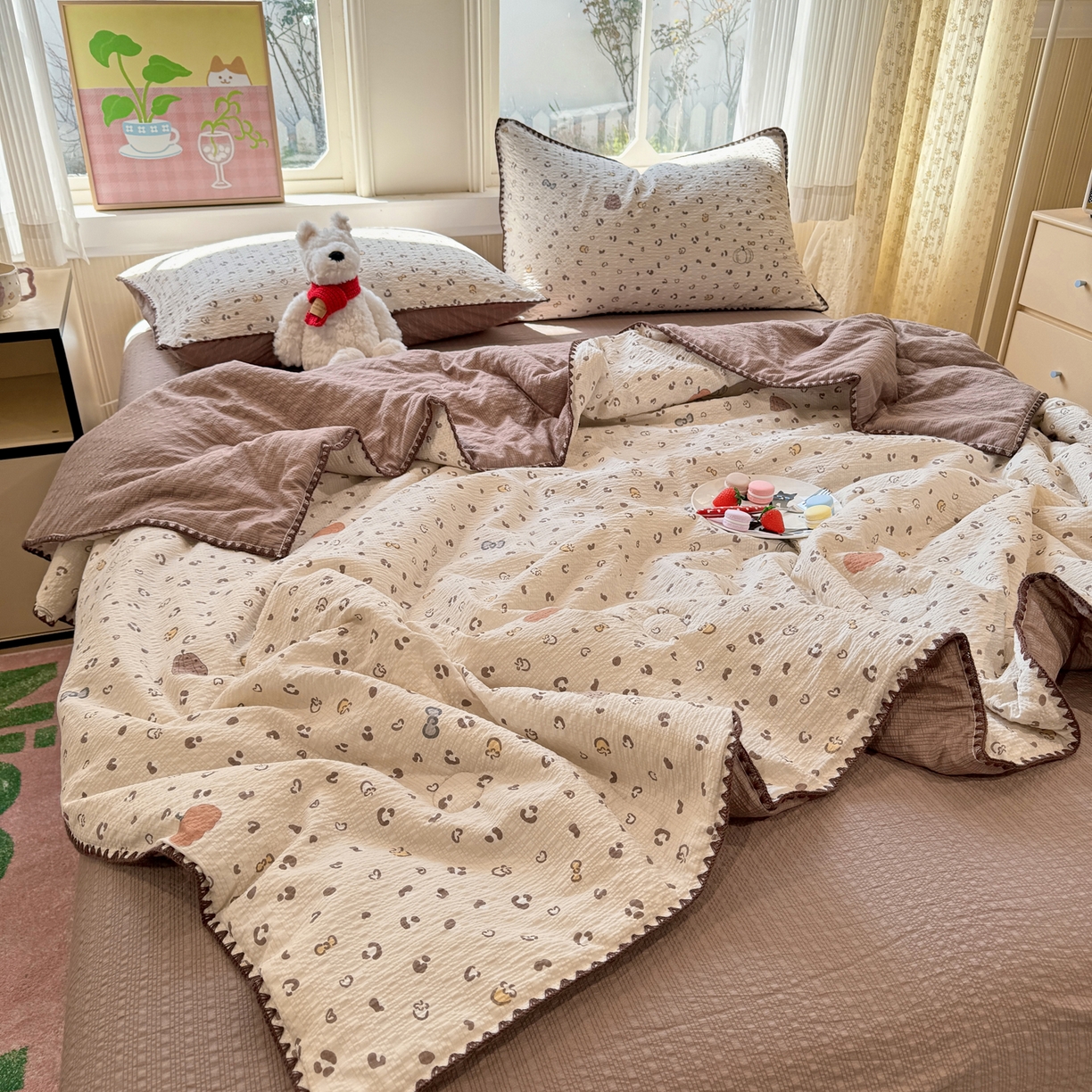 91家纺网 家纺一手货源 找家纺 慕澄家纺 2026新款泡芙棉贝壳边印花夏被四件套 夏被-栗栗南瓜派