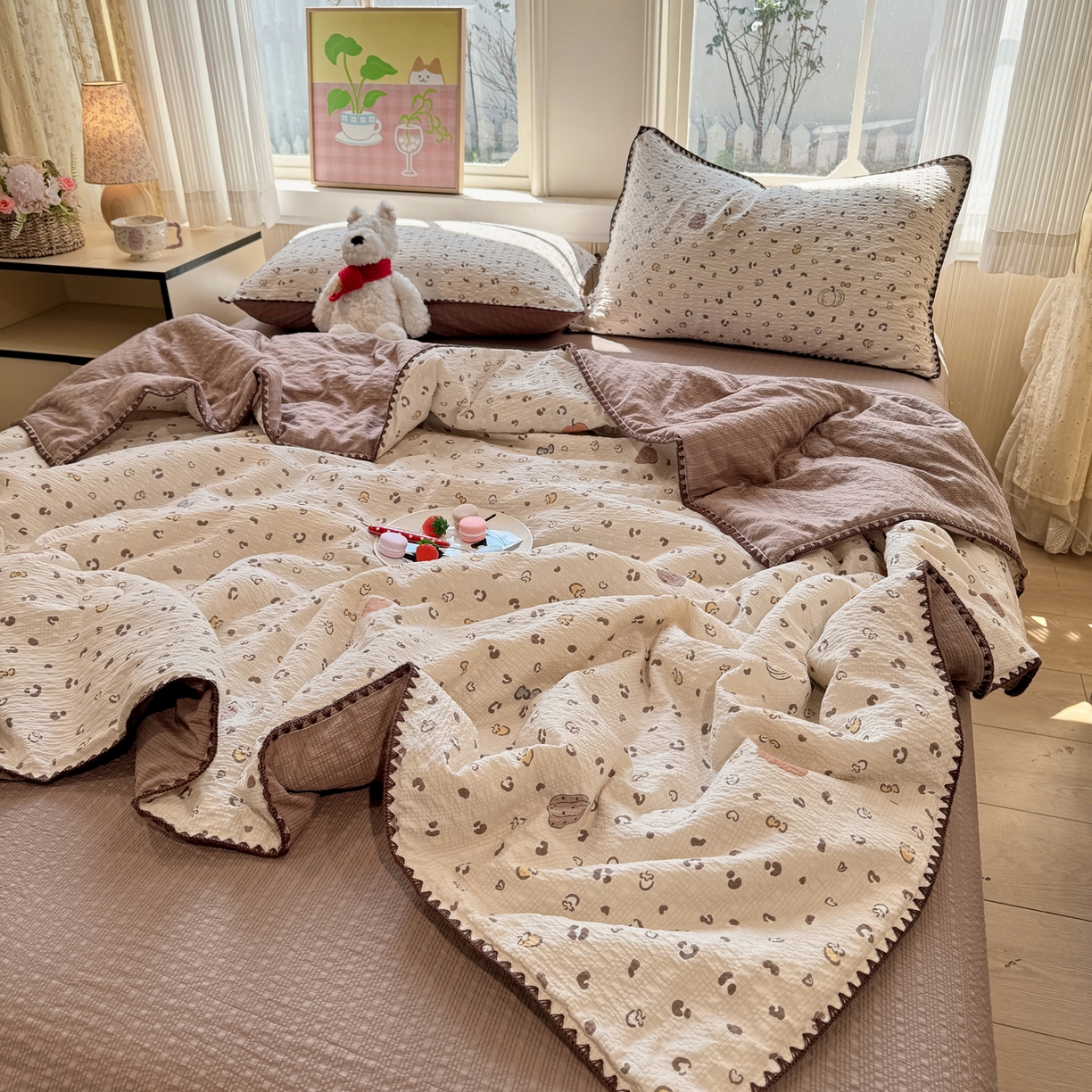 91家纺网 家纺一手货源 找家纺 慕澄家纺 2026新款泡芙棉贝壳边印花夏被四件套 夏被-栗栗南瓜派