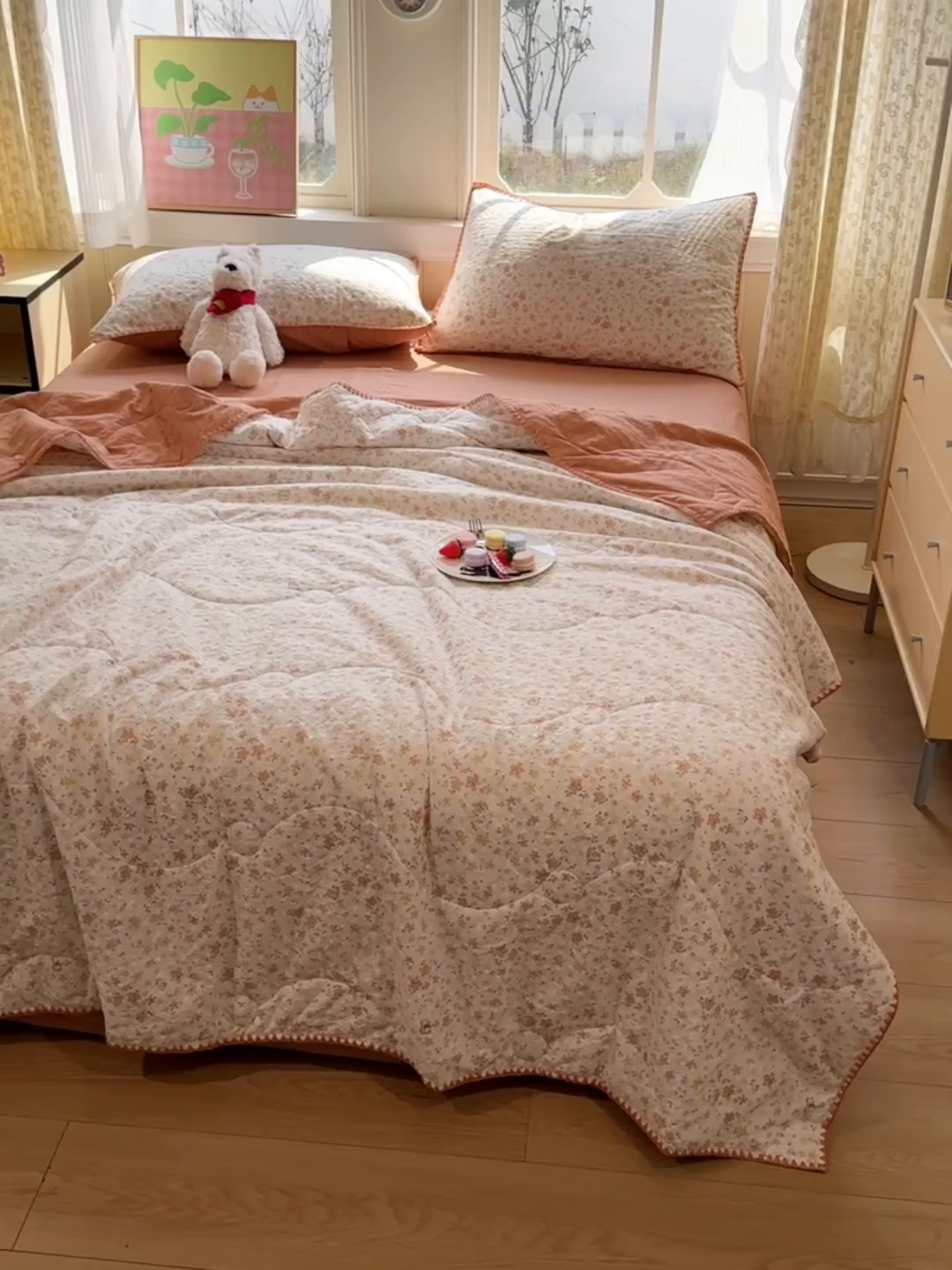 91家纺网 家纺一手货源 找家纺 慕澄家纺 2026新款泡芙棉贝壳边印花夏被四件套 夏被-奶橘小甜梦