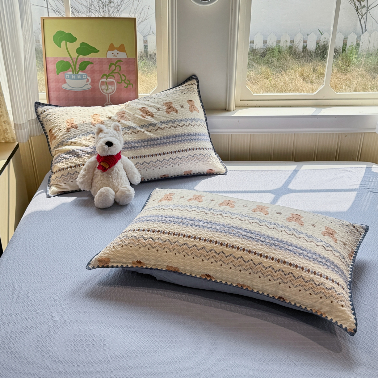 91家纺网 家纺一手货源 找家纺 慕澄家纺 2026新款泡芙棉贝壳边印花夏被四件套 夏被-奶蓝部落