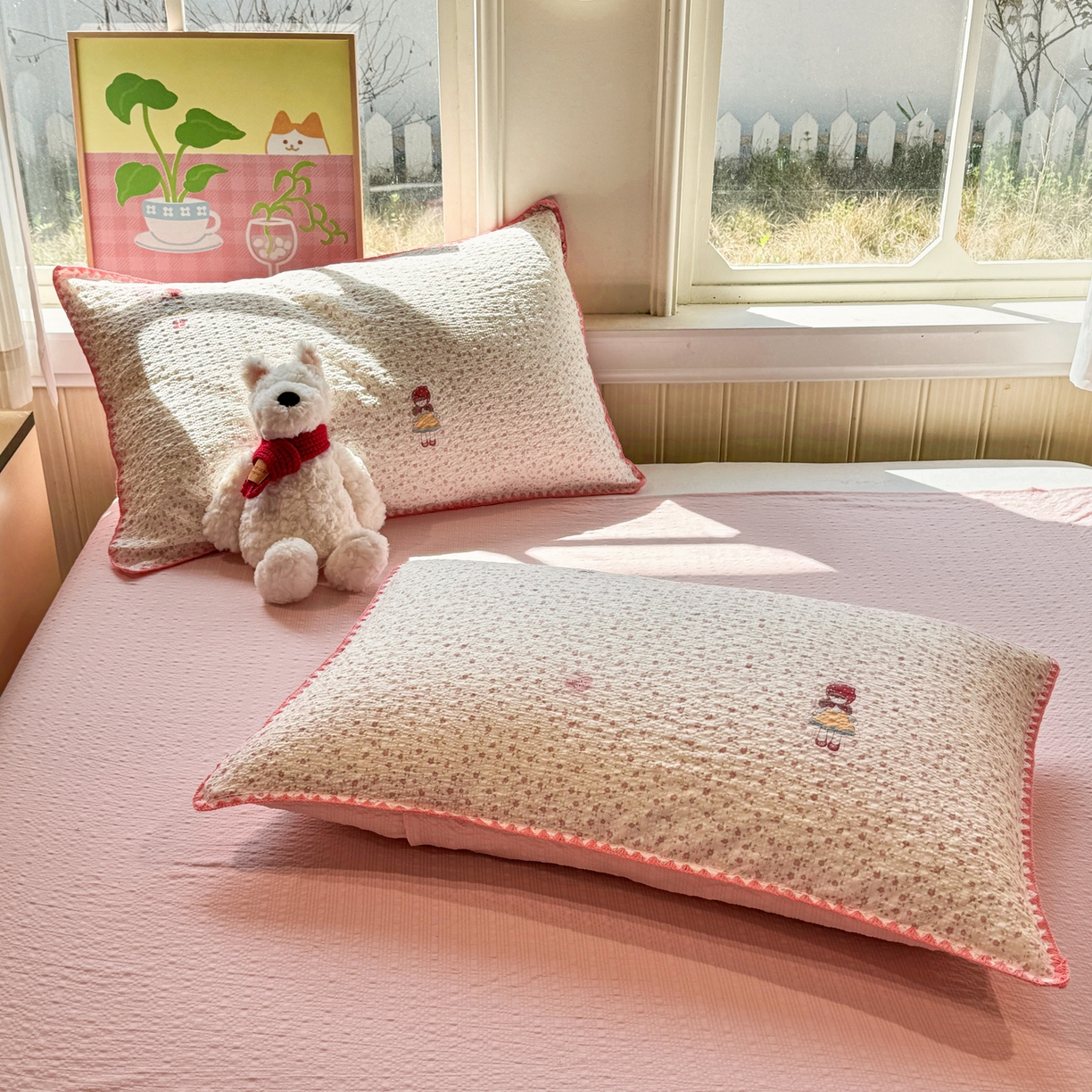 91家纺网 家纺一手货源 找家纺 慕澄家纺 2026新款泡芙棉贝壳边印花夏被四件套 夏被-少女花田