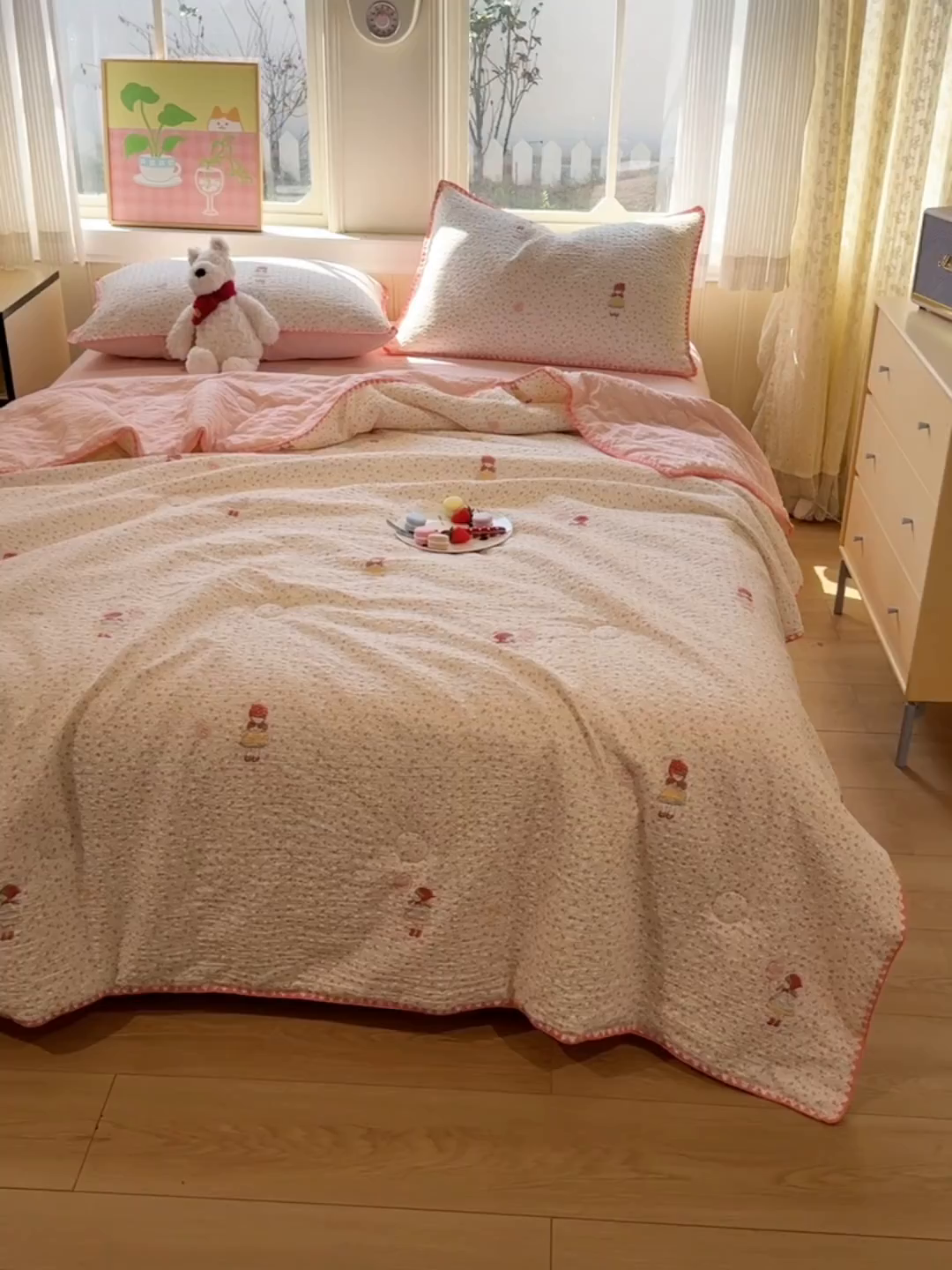 91家纺网 家纺一手货源 找家纺 慕澄家纺 2026新款泡芙棉贝壳边印花夏被四件套 夏被-少女花田
