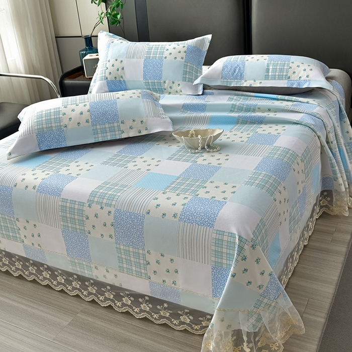 91家纺网 家纺一手货源 找家纺 星窝家纺 2026新款花边老粗布凉席三件套 半亩花田