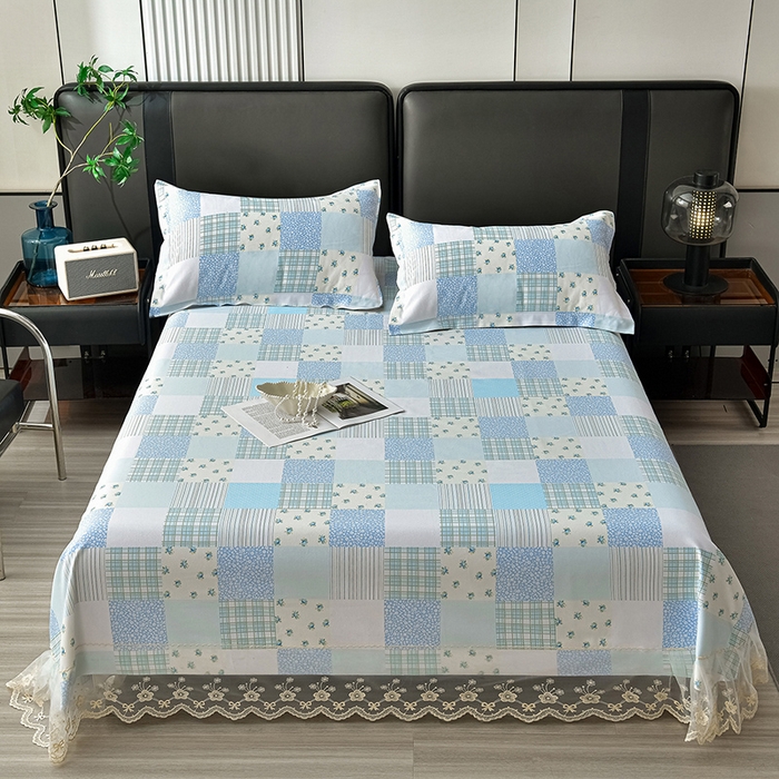 91家纺网 家纺一手货源 找家纺 星窝家纺 2026新款花边老粗布凉席三件套 半亩花田