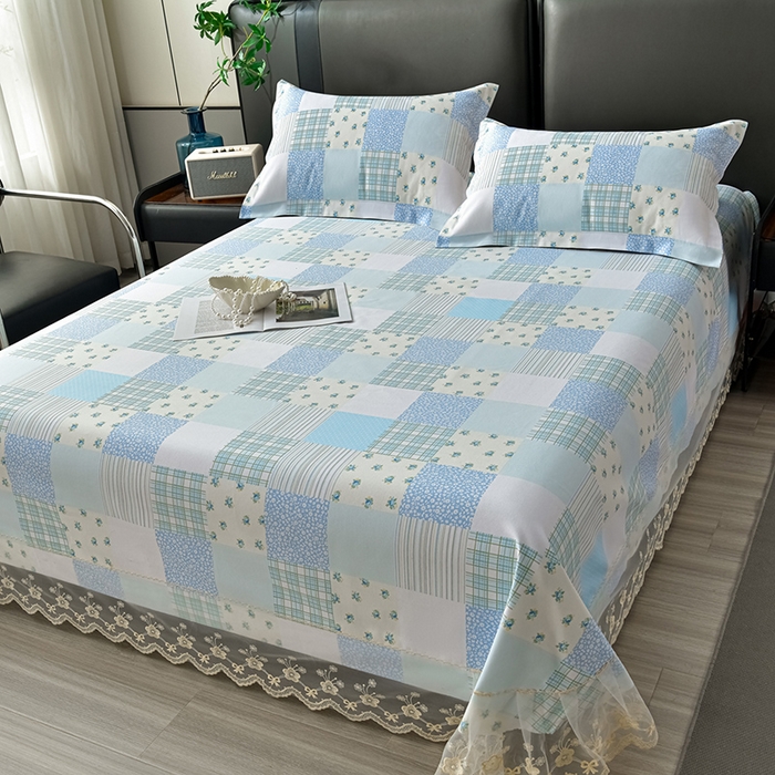 91家纺网 家纺一手货源 找家纺 星窝家纺 2026新款花边老粗布凉席三件套 半亩花田