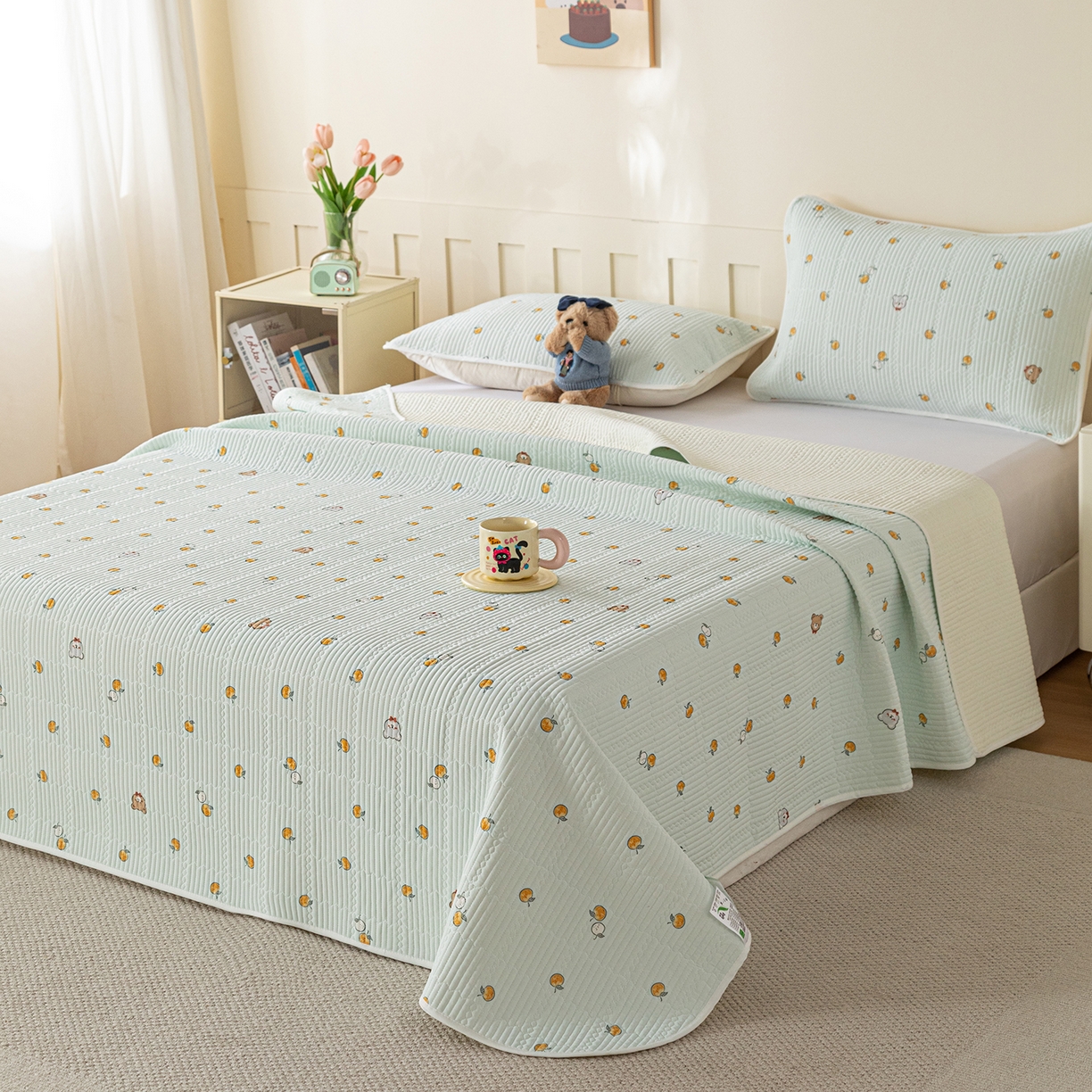 91家纺网 家纺一手货源 找家纺 源舜家纺 2026新款锦氨印花凉感床盖三件套 萌宠乐园