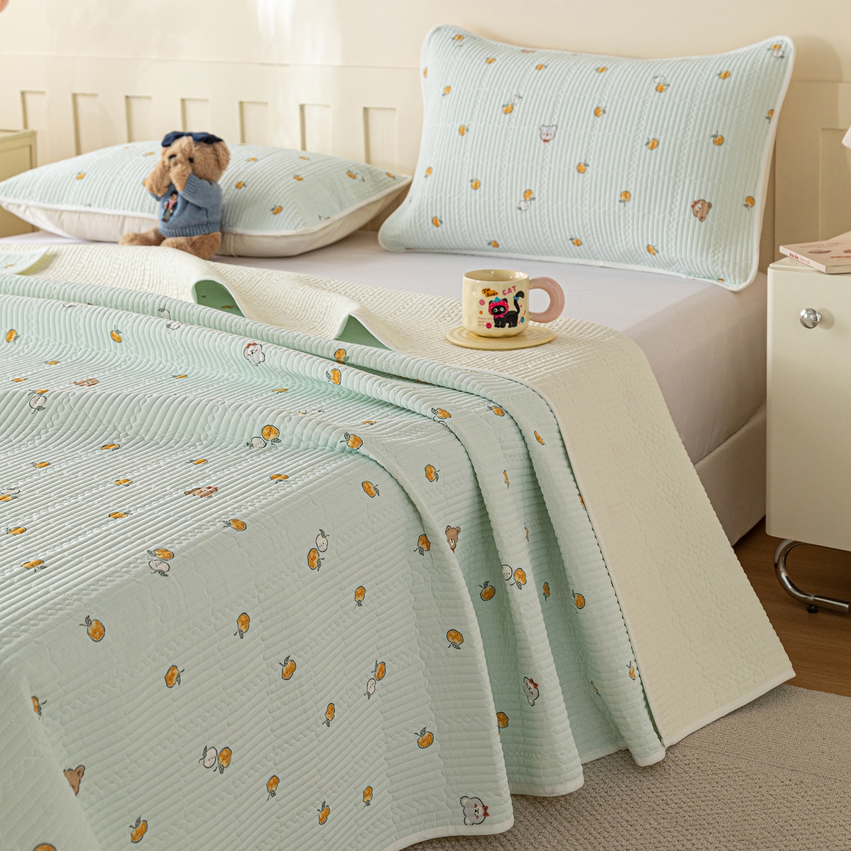 91家纺网 家纺一手货源 找家纺 源舜家纺 2026新款锦氨印花凉感床盖三件套 萌宠乐园