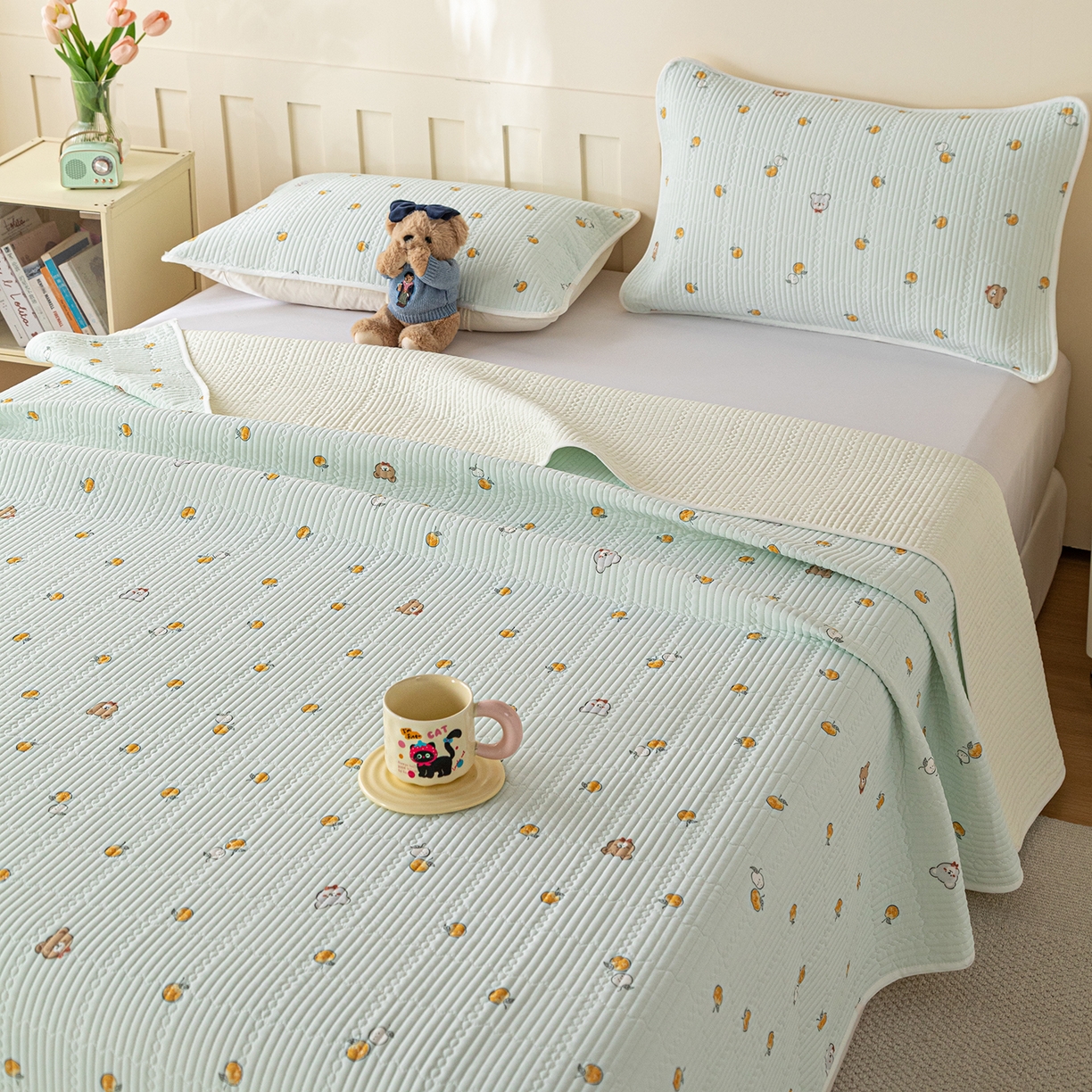 91家纺网 家纺一手货源 找家纺 源舜家纺 2026新款锦氨印花凉感床盖三件套 萌宠乐园