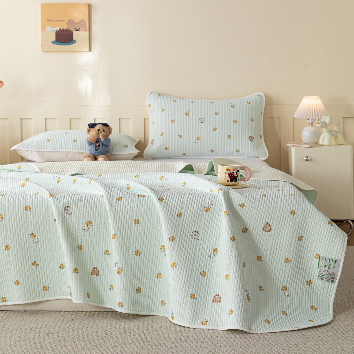 91家纺网 家纺一手货源 找家纺 源舜家纺 2026新款锦氨印花凉感床盖三件套 萌宠乐园