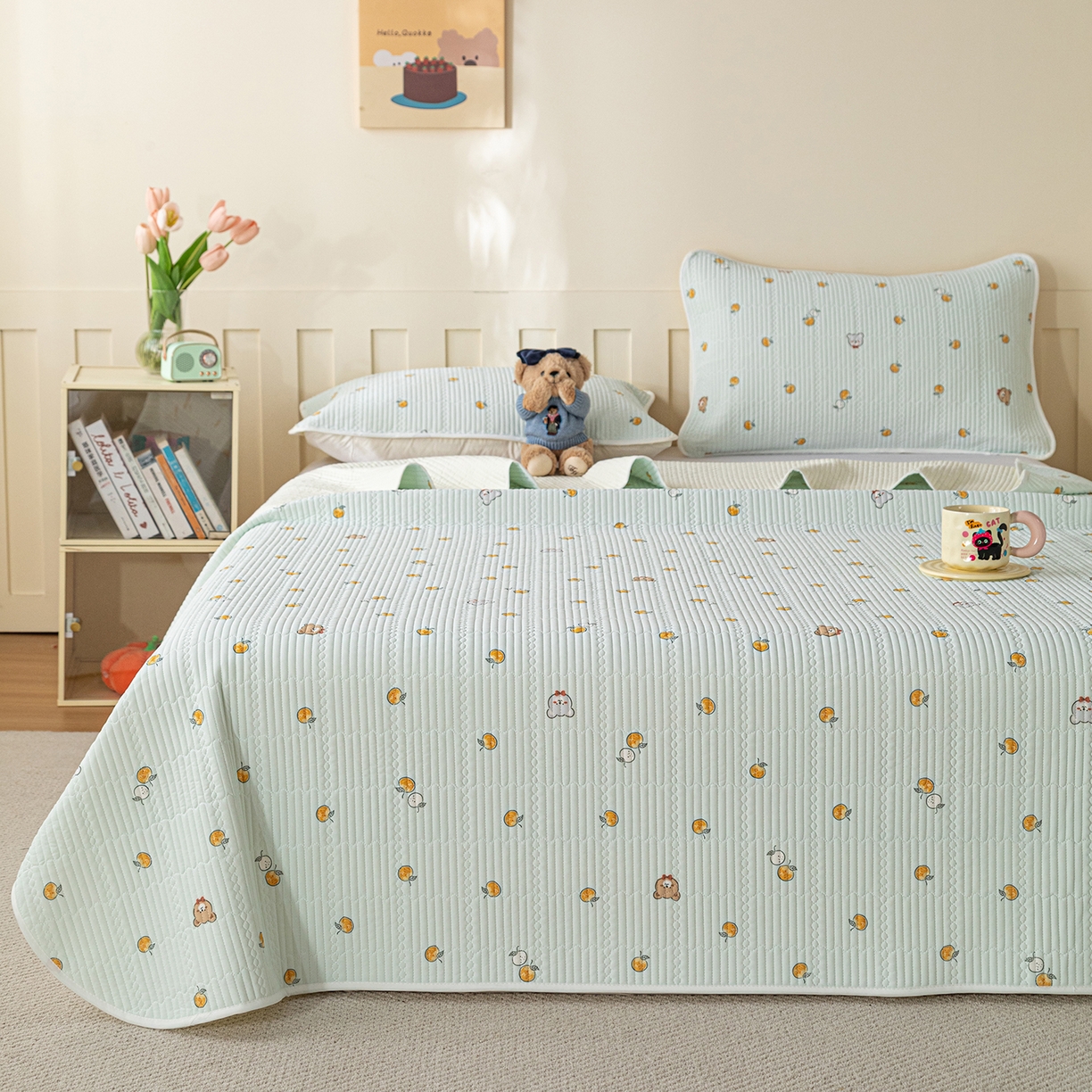 91家纺网 家纺一手货源 找家纺 源舜家纺 2026新款锦氨印花凉感床盖三件套 萌宠乐园