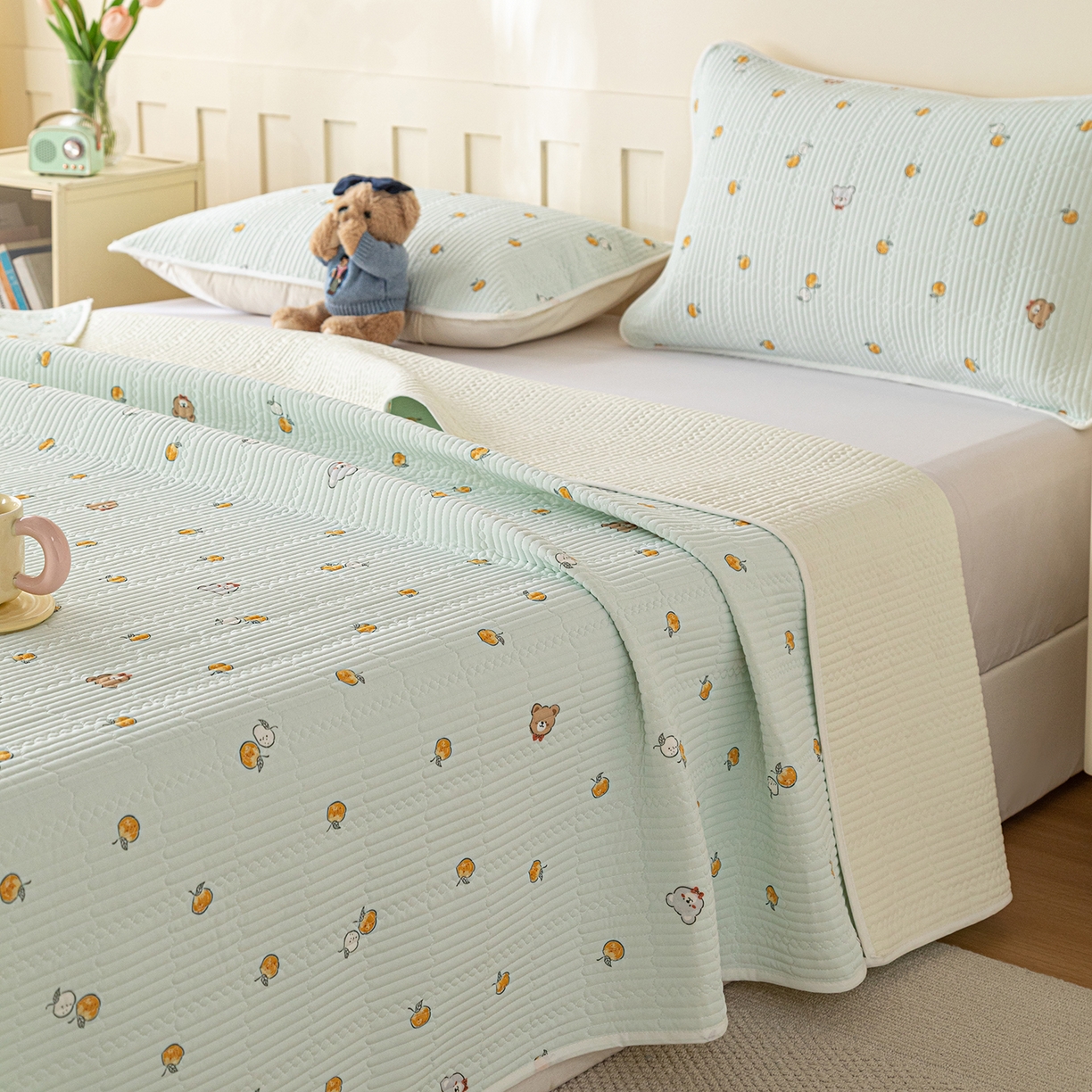 91家纺网 家纺一手货源 找家纺 源舜家纺 2026新款锦氨印花凉感床盖三件套 萌宠乐园