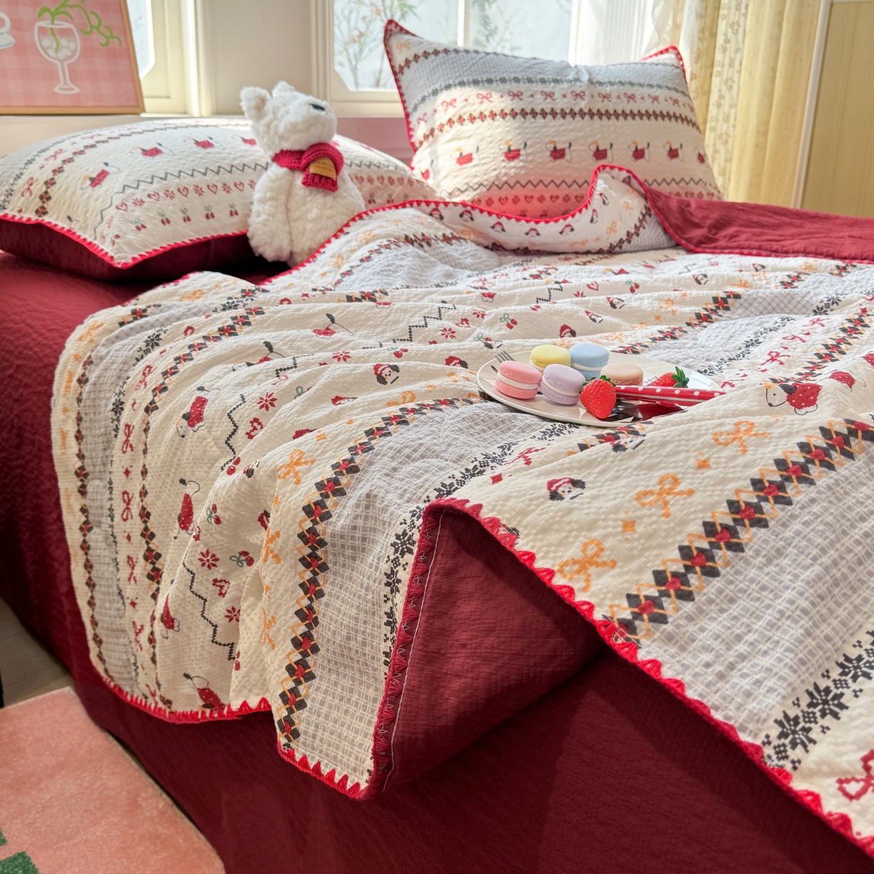 慕澄家纺 2026新款泡芙棉贝壳边印花夏被四件套 夏被-童话镇