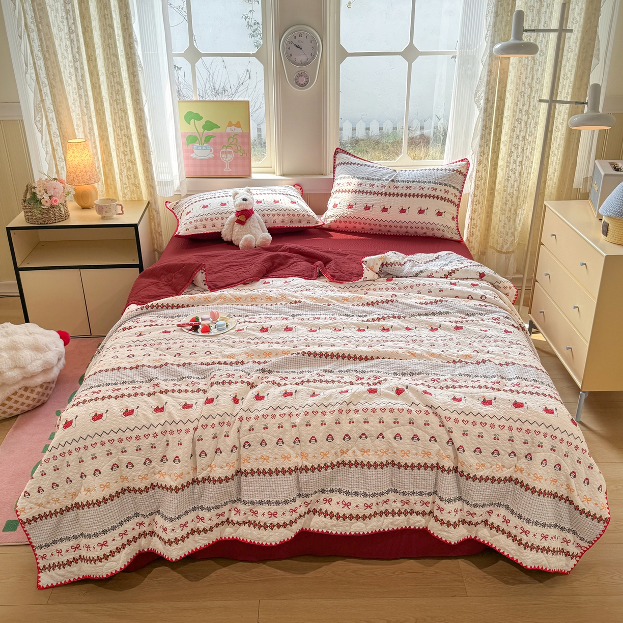 91家纺网 家纺一手货源 找家纺 慕澄家纺 2026新款泡芙棉贝壳边印花夏被四件套 夏被-童话镇