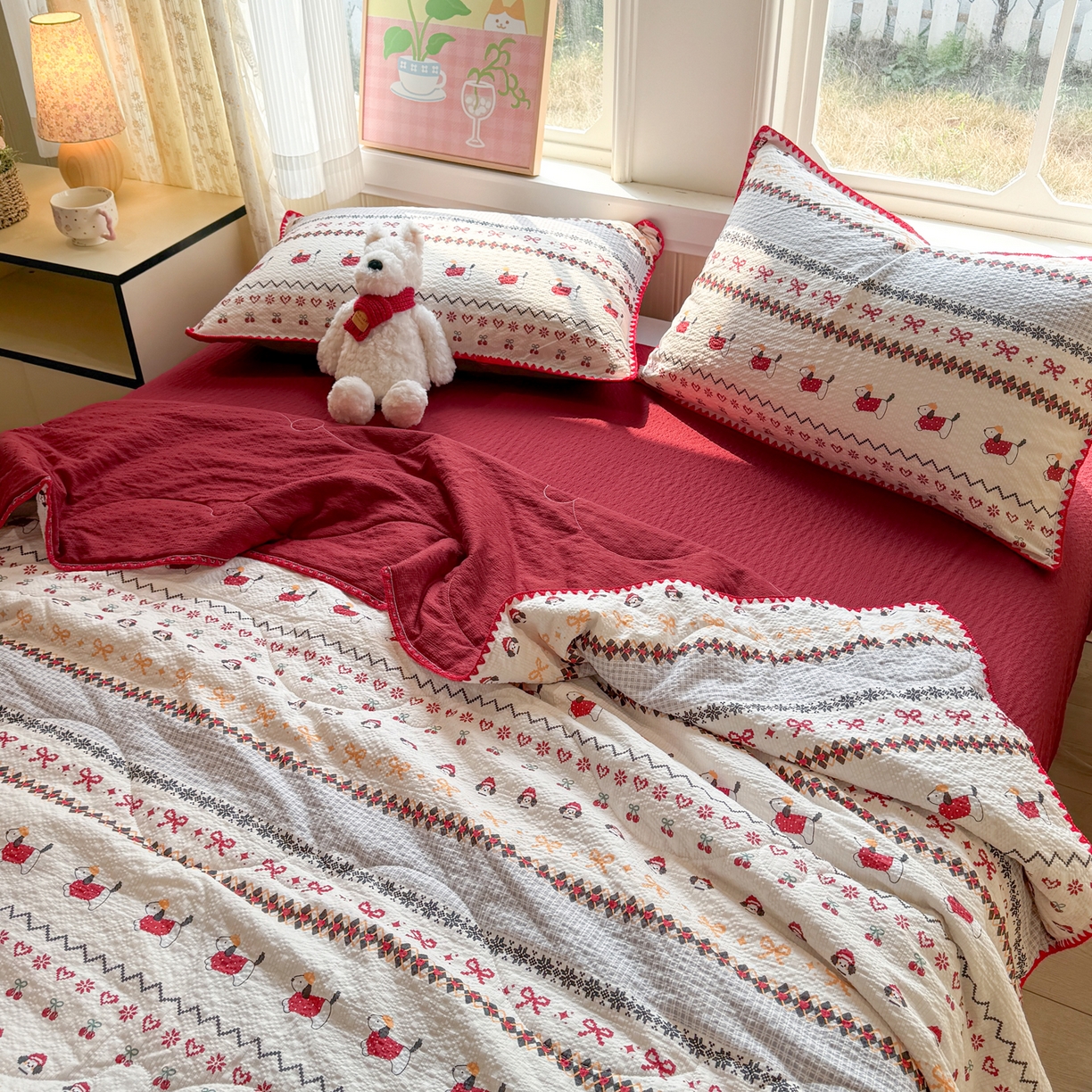 91家纺网 家纺一手货源 找家纺 慕澄家纺 2026新款泡芙棉贝壳边印花夏被四件套 夏被-童话镇