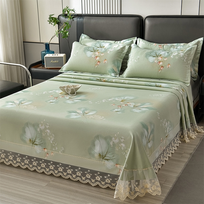 91家纺网 家纺一手货源 找家纺 星窝家纺 2026新款花边老粗布凉席三件套 半夏花语