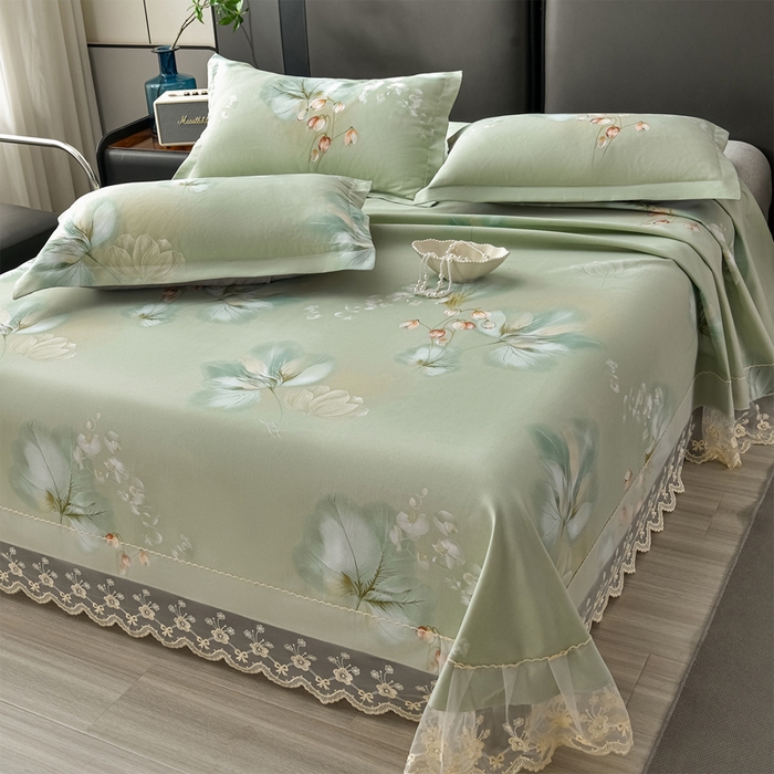 91家纺网 家纺一手货源 找家纺 星窝家纺 2026新款花边老粗布凉席三件套 半夏花语