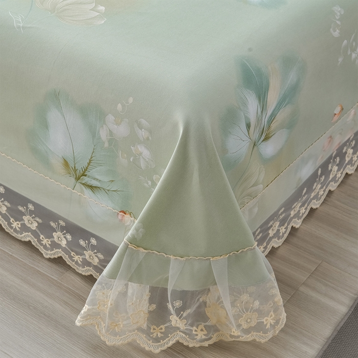 91家纺网 家纺一手货源 找家纺 星窝家纺 2026新款花边老粗布凉席三件套 半夏花语