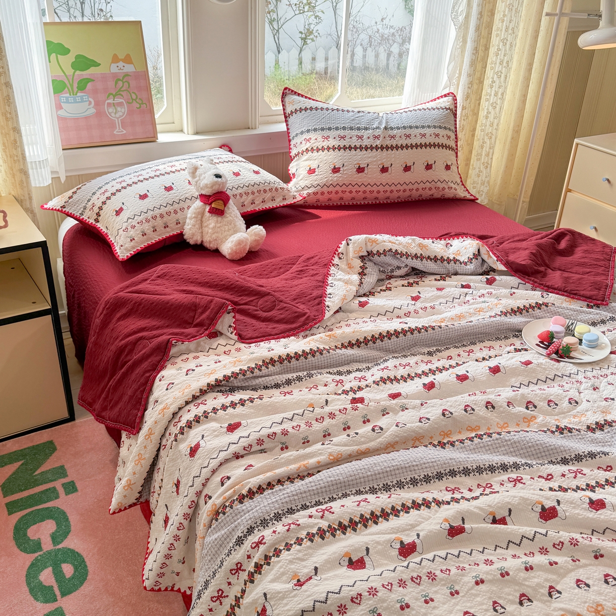 91家纺网 家纺一手货源 找家纺 慕澄家纺 2026新款泡芙棉贝壳边印花夏被四件套 夏被-童话镇