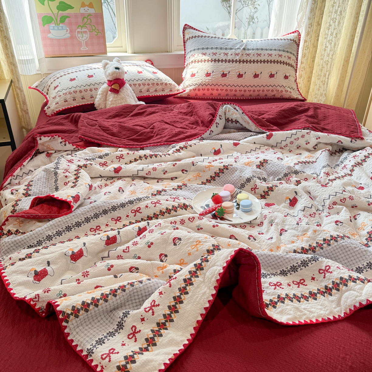 91家纺网 家纺一手货源 找家纺 慕澄家纺 2026新款泡芙棉贝壳边印花夏被四件套 夏被-童话镇