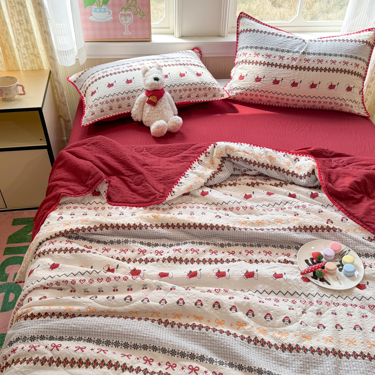 91家纺网 家纺一手货源 找家纺 慕澄家纺 2026新款泡芙棉贝壳边印花夏被四件套 夏被-童话镇