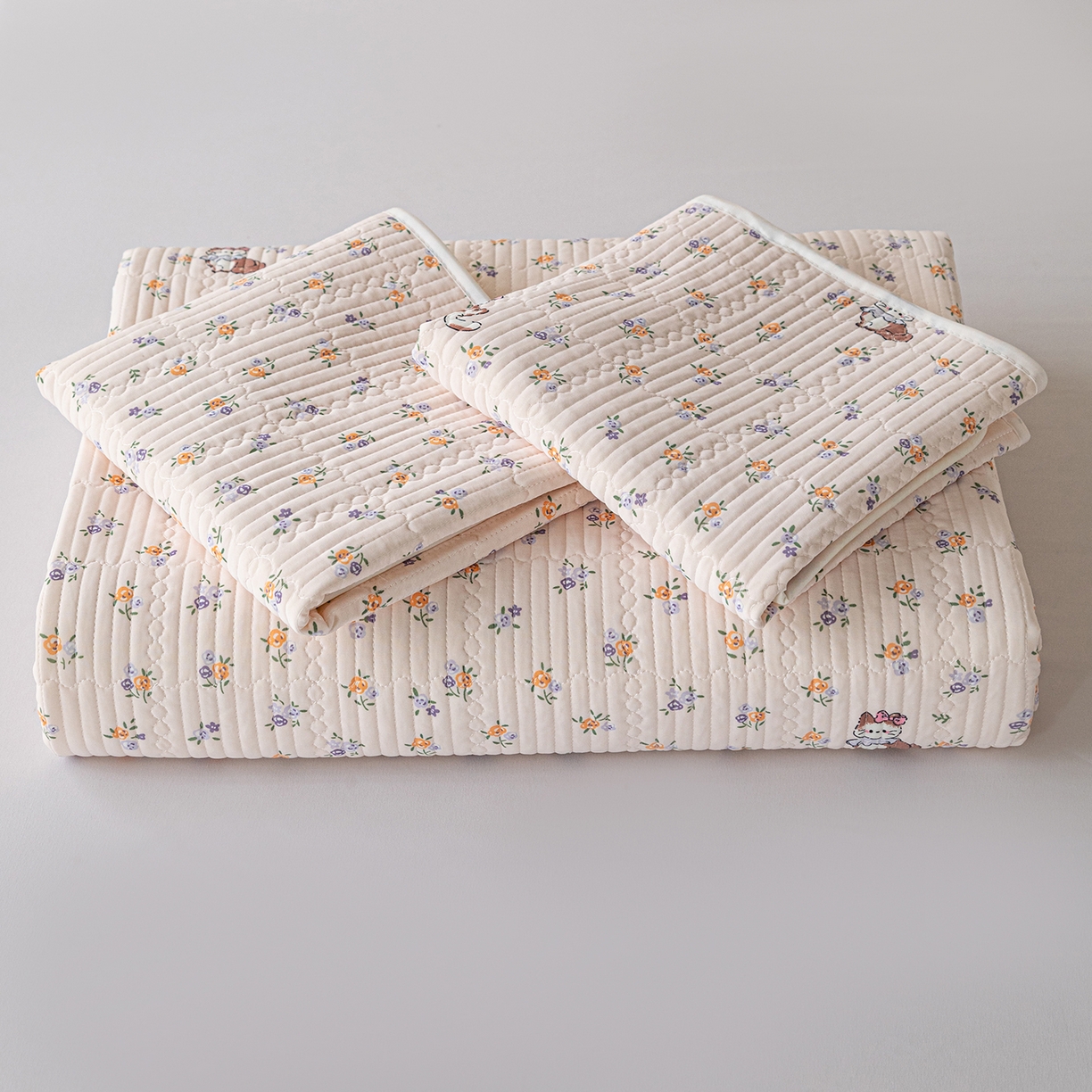 91家纺网 家纺一手货源 找家纺 源舜家纺 2026新款锦氨印花凉感床盖三件套 田园小猫