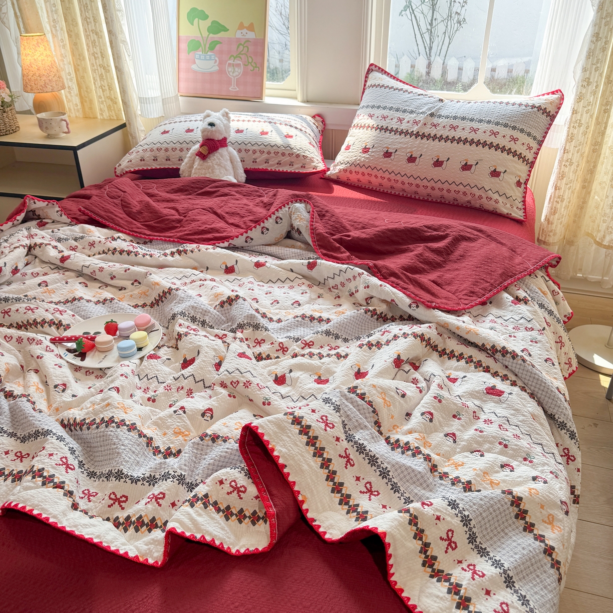 91家纺网 家纺一手货源 找家纺 慕澄家纺 2026新款泡芙棉贝壳边印花夏被四件套 夏被-童话镇