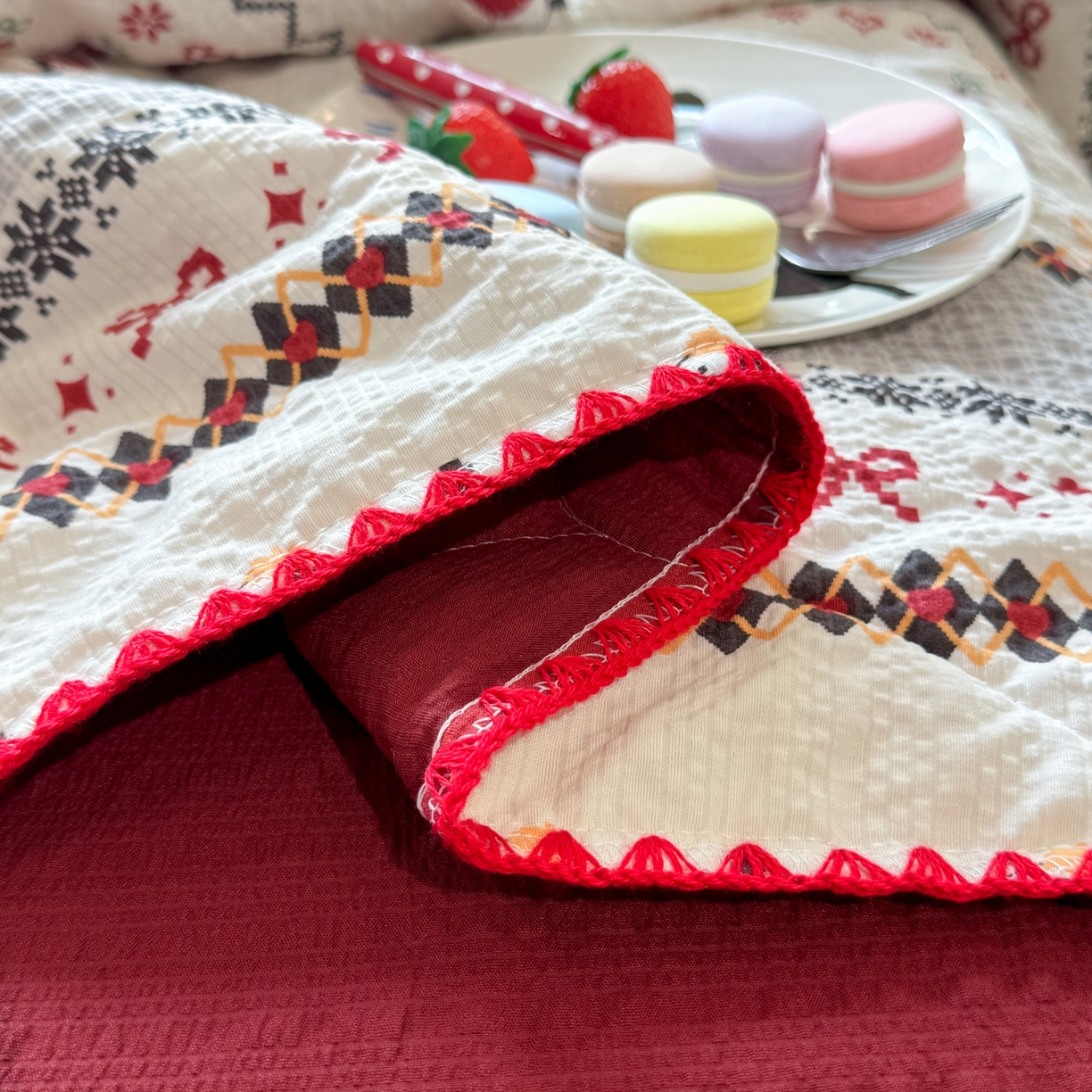 91家纺网 家纺一手货源 找家纺 慕澄家纺 2026新款泡芙棉贝壳边印花夏被四件套 夏被-童话镇